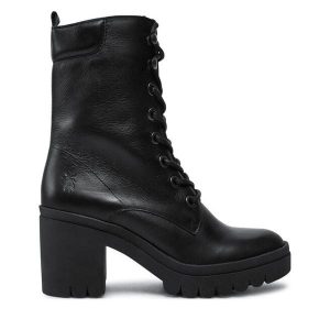 Trzewiki Fly London. Czarne botki Fly London, bez wzorów, bez obcasa, na słupku, bez zapięcia. Za 579,99 zł.