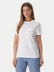 Guess T-Shirt W6GI17 K3037 Biały Regular Fit. Białe t-shirty Guess, xs, z aplikacjami, z bawełny, bez kołnierzyka, bez ramiączek. Za 209,99 zł.
