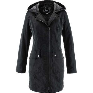 Parka przejściowa, lekko watowana bonprix czarny. Czarne kurtki bonprix, z materiału. Za 149,99 zł.