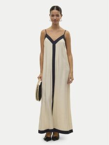 Vero Moda Sukienka letnia Denise 10329793 Beżowy Regular Fit. Brązowe sukienki Vero Moda, na lato, m, bez wzorów, z wiskozy, bez kołnierzyka, bez ramiączek. Za 229,99 zł.