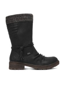 Rieker Kozaki CEO-Z4755-00 Czarny. Czarne kozaki Rieker, bez wzorów, ze skóry, bez obcasa, na płaskiej podeszwie, bez zapięcia. Za 429,99 zł.
