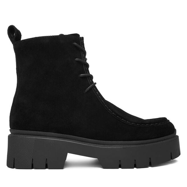 Trzewiki HUGO. Czarne botki Hugo, bez wzorów, bez obcasa, na płaskiej podeszwie, bez zapięcia. Za 569,99 zł.