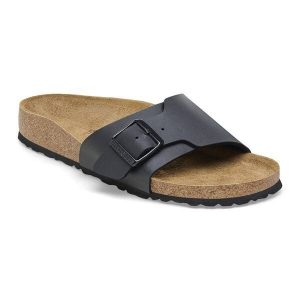 Birkenstock Catalina BS Birko-Flor Klapki damskie. Czarne klapki Birkenstock, bez wzorów, bez obcasa. Za 269,99 zł.