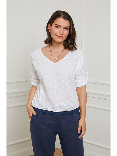 Curvy Lady Lniana bluzka w kolorze białym rozmiar: 44/46. Białe bluzki Curvy Lady, bez wzorów, ze lnu, klasyczne, bez kołnierzyka, bez ramiączek. Za 105,63 zł.