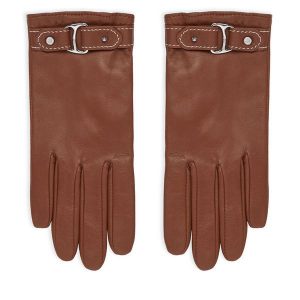 Rękawiczki LAUREN RALPH LAUREN. Brązowe rękawiczki Lauren Ralph Lauren, bez wzorów, z dzianiny. Za 689,99 zł.
