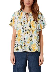 S.OLIVER RED LABEL Bluzka w kolorze biało-żółto-błękitnym rozmiar: 36. Białe bluzki s.Oliver RED LABEL, s, bez wzorów, z wiskozy, bez kołnierzyka, bez ramiączek. Za 47,94 zł.