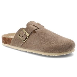 Klapki damskie Vinceza, cholewka ze skóry naturalnej zamszowej wsuwany fason korkowa lekka amortyzująca podeszwa, brązowa, 101332. Brązowe klapki VINCEZA, bez wzorów, ze skóry, bez obcasa. Za 129,00 zł.