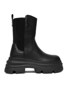 Buffalo Sztyblety Dione Chelsea Mid 1270128 Czarny. Czarne botki Buffalo, bez wzorów, ze skóry, bez obcasa, na płaskiej podeszwie, bez zapięcia. Za 439,99 zł.