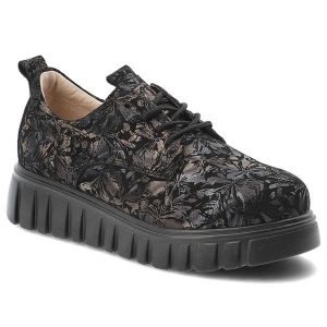 Półbuty damskie Filippo, ze skóry naturalnej kwiatowy wzór sznurowanie gruba podeszwa, czarne, DP6846/26 BK. Czarne półbuty Filippo, bez wzorów, ze skóry, bez obcasa, bez zapięcia. Za 219,00 zł.