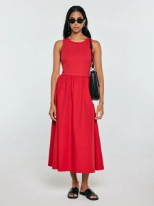 Sukienka damska midi bawełniana czerwona Kamasi 603. Czerwone sukienki Big Star, na co dzień, l, bez wzorów, z bawełny, bez kołnierzyka, bez ramiączek, midi, rozkloszowane. Za 229,99 zł.