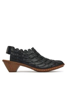 Rieker Czółenka 46778-01 Czarny. Czarne czółenka Rieker, bez wzorów, ze skóry, bez obcasa, bez zapięcia. Za 349,99 zł.