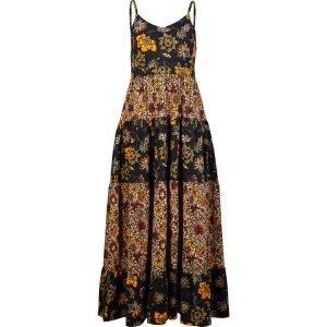 Sukienka maxi z falbanami. Czarne sukienki bonprix, bez wzorów, bez kołnierzyka, bez ramiączek, maxi. Za 139,99 zł.