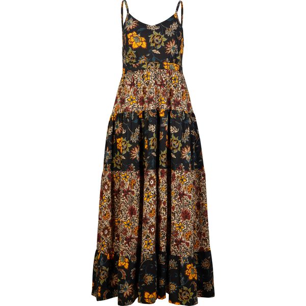 Sukienka maxi z falbanami. Czarne sukienki bonprix, bez wzorów, bez kołnierzyka, bez ramiączek, maxi. Za 139,99 zł.