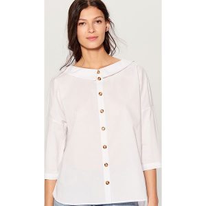 Koszula oversize z szerokim kołnierzem - Biały. Koszule marki Mohito. Za 99,99 zł.