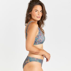 Góra kostiumu kąpielowego surfingowego damska Olaian Aurely Paisley. Bikini OLAIAN, bez wzorów, z elastanu. W wyprzedaży za 34,99 zł.