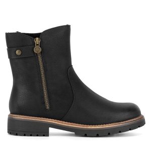 Botki Go Soft. Czarne botki Go Soft, bez wzorów, bez obcasa, na płaskiej podeszwie, bez zapięcia. Za 199,99 zł.