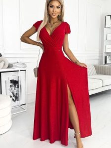 Sukienka Model Crystal 411-2 Red - Numoco. Czerwone sukienki NUMOCO, l, bez wzorów, z elastanu, wizytowe, bez kołnierzyka, plus size, bez ramiączek, maxi, kopertowe. Za 677,98 zł.