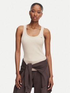 Guess Top V4YP06 K8RT2 Beżowy Slim Fit. Brązowe topy Guess, xs, z aplikacjami, z wiskozy, bez kołnierzyka, bez ramiączek. Za 154,99 zł.