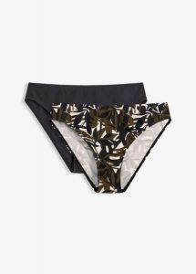 Figi bikini (2 pary), gładkie i z nadrukiem. Czarne bikini bonprix, bez wzorów. Za 97,99 zł.