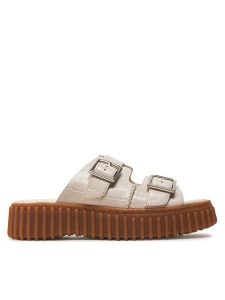 Clarks Klapki Torhill Slide 26176430 Beżowy. Brązowe klapki Clarks, bez wzorów, ze skóry, bez obcasa. Za 359,99 zł.