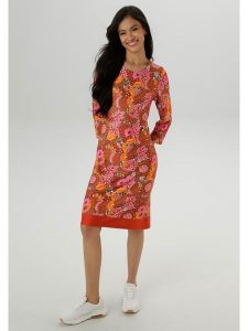 Aniston Sukienka w kolorze czerwono-różowym rozmiar: 44. Pomarańczowe sukienki Aniston, na co dzień, bez wzorów, bez kołnierzyka, bez ramiączek, midi, proste. Za 82,83 zł.
