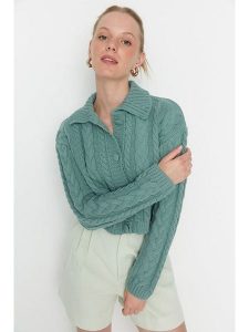 Trendyol Kardigan w kolorze miętowym rozmiar: S. Niebieskie kardigany Trendyol, ze splotem. Za 96,14 zł.