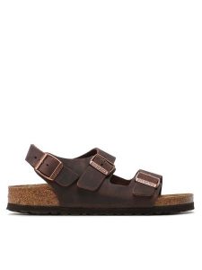 Birkenstock Sandały Milano 34873 Brązowy. Brązowe sandały Birkenstock, bez wzorów, ze skóry, bez obcasa, na płaskiej podeszwie, bez zapięcia. Za 439,99 zł.