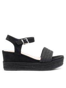 Jenny Fairy Sandały WS109-06EOB Czarny. Czarne sandały Jenny Fairy, bez wzorów, z materiału, bez obcasa, na koturnie, bez zapięcia. Za 139,99 zł.