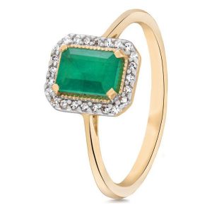 Złoty Pierścionek - złoto żółte 585, Diament 0,09ct,szmaragd. Pierścionki marki W.KRUK. Za 3 490,00 zł.
