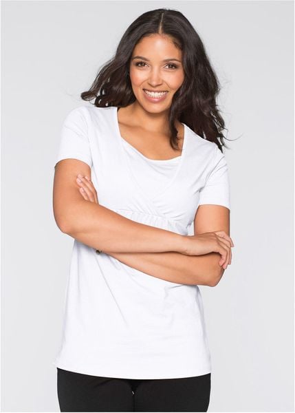 T-shirt ciążowy i do karmienia, 2 w 1 (2 szt.). Niebieskie t-shirty bonprix, bez wzorów, z dżerseju, bez kołnierzyka, moda ciążowa, bez ramiączek. Za 127,99 zł.