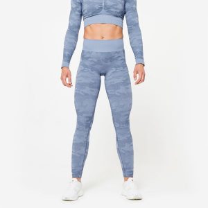 Legginsy fitness damskie Domyos. Szare legginsy DOMYOS, bez wzorów, z elastanu. W wyprzedaży za 59,99 zł.