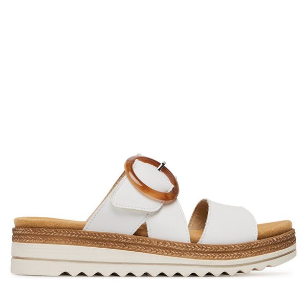 Klapki Remonte. Białe klapki Remonte, bez wzorów, bez obcasa. Za 279,99 zł.