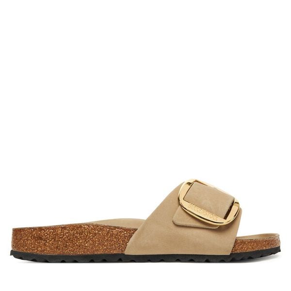 Klapki Birkenstock. Brązowe klapki Birkenstock, bez wzorów, bez obcasa. Za 469,99 zł.