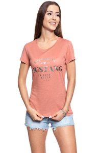 MUSTANG T SHIRT DAMSKI Alexia C Print 1008940 8187. Pomarańczowe t-shirty Mustang, s, bez wzorów, bez kołnierzyka, bez ramiączek. W wyprzedaży za 39,99 zł.
