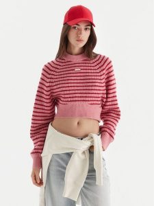 Tommy Jeans Sweter Badge DW0DW21677 Różowy Regular Fit. Czerwone swetry klasyczne Tommy Jeans, xs, z jeansu, bez kołnierzyka. Za 319,99 zł.