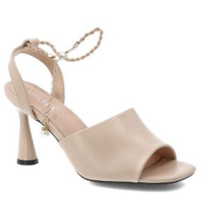 Sandały damskie Vinceza, cholewka ze skóry ekologicznej z metalicznym wykończeniem pasek wokół kostki zamienny na łańcuszek, beżowe, 62297. Brązowe sandały VINCEZA, bez wzorów, ze skóry ekologicznej, bez obcasa, na obcasie, bez zapięcia. Za 129,00 zł.