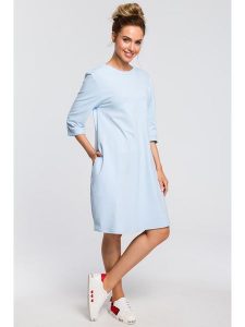 Made of emotion Sukienka w kolorze błękitnym rozmiar: S. Niebieskie sukienki Made Of Emotion, s, bez wzorów, bez kołnierzyka, bez ramiączek, midi, bombki. Za 127,99 zł.