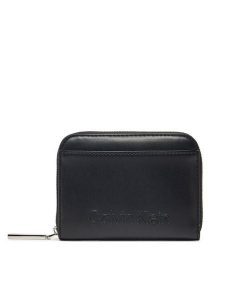 Calvin Klein Portfel Embossed Logo Medium Zip Around K60K612965 Czarny. Czarne portfele Calvin Klein, bez wzorów, ze skóry. Za 159,99 zł.