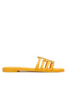 Tommy Hilfiger Klapki Th Script Flat Mule Lth FW0FW09368 Żółty. Żółte klapki TOMMY HILFIGER, bez wzorów, ze skóry, bez obcasa. Za 409,99 zł.
