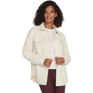Kurtka Skechers Sherpa Shacket, Kobiety. Białe kurtki Skechers, bez wzorów, z poliesteru, bez kaptura. Za 319,99 zł.