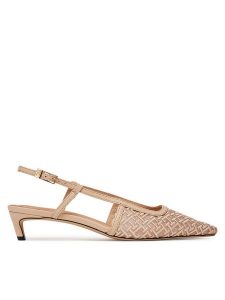 Tommy Hilfiger Czółenka Mono Squared Toe Kitten Slingb FW0FW08746 Beżowy. Brązowe czółenka TOMMY HILFIGER, bez wzorów, z materiału, bez obcasa, bez zapięcia. Za 489,99 zł.