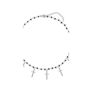 Srebrny naszyjnik choker z czarnymi onyksami i krzyżykami. Naszyjniki marki Atdiament. Za 159,00 zł.