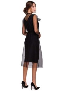 Czarna Elegancka Sukienka z Tiulem. Czarne sukienki MAKEOVER, l, bez wzorów, z elastanu, eleganckie, bez kołnierzyka, bez ramiączek. Za 238,90 zł.