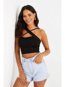 Cool and sexy Top w kolorze czarnym rozmiar: L. Czarne topy Cool and sexy, l, bez wzorów, bez kołnierzyka, bez ramiączek. Za 68,95 zł.
