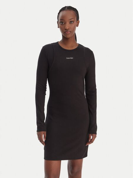 Calvin Klein Jeans Sukienka dzianinowa LV047E219G Czarny Slim Fit. Czarne kombinezony Calvin Klein Jeans, s, bez wzorów, z dzianiny, bez kołnierzyka, bez ramiączek. Za 409,99 zł.