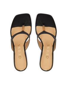 Guess Japonki FLJYZA LEA03 Czarny. Czarne klapki Guess, z aplikacjami, ze skóry, bez obcasa. Za 446,99 zł.