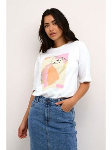 Kaffe Koszulka w kolorze białym rozmiar: M. Białe bluzki Kaffe, m, bez wzorów, z bawełny, bez kołnierzyka, bez ramiączek. Za 69,99 zł.