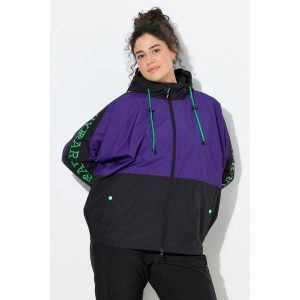 Damskie Kurtka funkcyjna kaptur oversize rękawy kimonowe. Fioletowe kurtki Ulla Popken, plus size, bez wzorów, z materiału, bez kaptura. Za 599,99 zł.