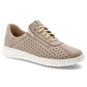 Półbuty damskie Wasak, ze skóry naturalnej licowej ażurowa cholewka zamek i sznurowanie lekka podeszwa, beżowe, 0812. Brązowe półbuty Wasak, w ażurowe wzory, ze skóry, bez obcasa, bez zapięcia. Za 339,00 zł.