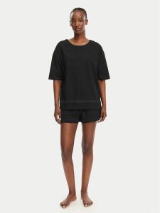 HUGO Piżama 50561609 Czarny Relaxed Fit. Czarne piżamy Hugo, bez wzorów, z bawełny, bez ramiączek. Za 399,99 zł.